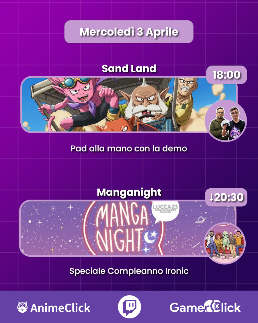 AnimeClick e GamerClick su Twitch: programma dall'1 al 7 aprile AnimeClick e GamerClick su Twitch: programma dall'1 al 7 aprile
